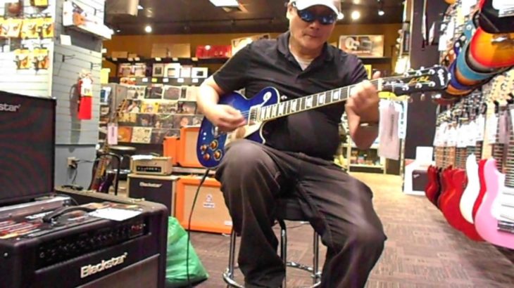 “Playing Rock, Blues, Jazz & R&B On Blue Epiphone Les Paul Plus Top Guitar At G.C.”  Nov. 1, 2018