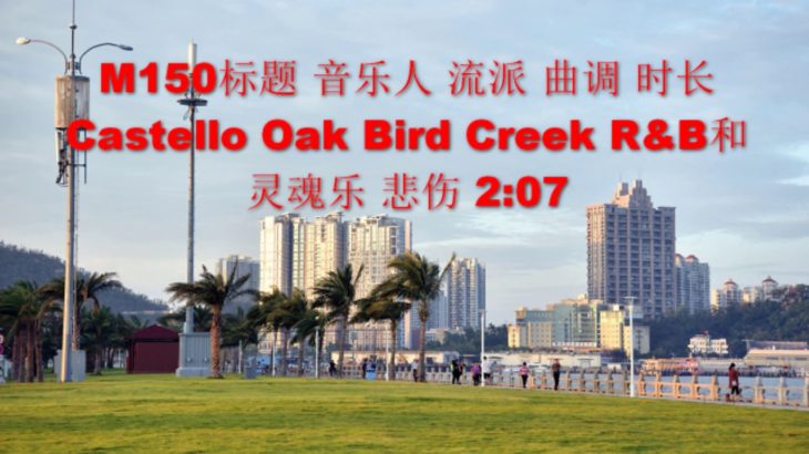 M150 标题 音乐人 流派 曲调 时长 Castello Oak Bird Creek R&B和灵魂乐 悲伤 2:07