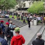 cool rap trio R&B outside melb library