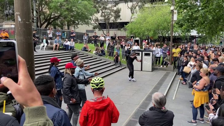 cool rap trio R&B outside melb library