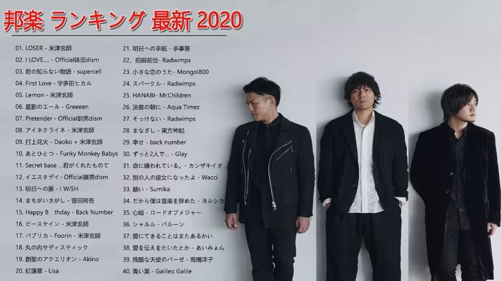 JPOP 最新曲ランキング 邦楽 2020 – 米津玄師,あいみょん,YOASOBI,宇多田ヒカル,King Gnu,GReeeeN,菅田将暉 VOL4