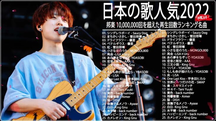 新曲 2022 JPOP 音楽 最新曲 2022🚂🚂メドレー邦楽 10,000,000回を超えた再生回数 ランキング 名曲 JPOP🚂優里、LiSA、Aimer 、YOASOBI、King Gnu17