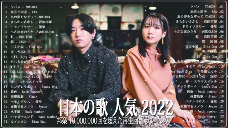 新曲 2022 JPOP 音楽 最新曲 2022 ️🎶メドレー邦楽 10,000,000回を超えた再生回数 ランキング 名曲 JPOP️🎶 優里、LiSA、Aimer 、YOASOBI #JPM20