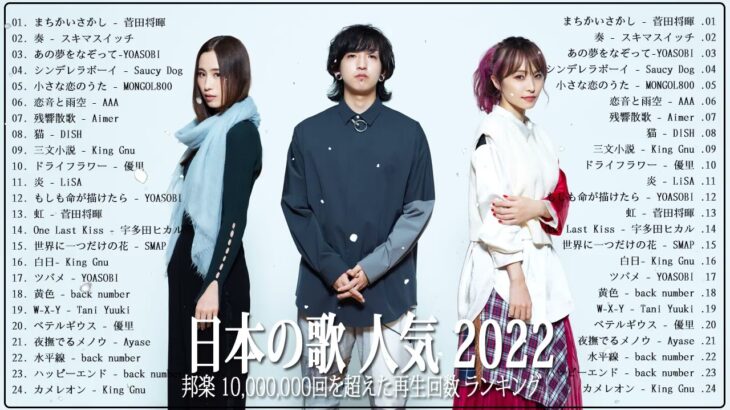 新曲 2022 JPOP 音楽 最新曲 2022🍂メドレー邦楽 10,000,000回を超えた再生回数 ランキング 名曲 JPOP 🍂優里、LiSA、Aimer 、YOASOBI  #JPM3010