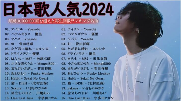 有名曲jpop メドレー 2024 – 音楽 ランキング 最新 2024 – 邦楽 ランキング 最新 2024: 優里、Yoasobi、 米津玄師  JP.10
